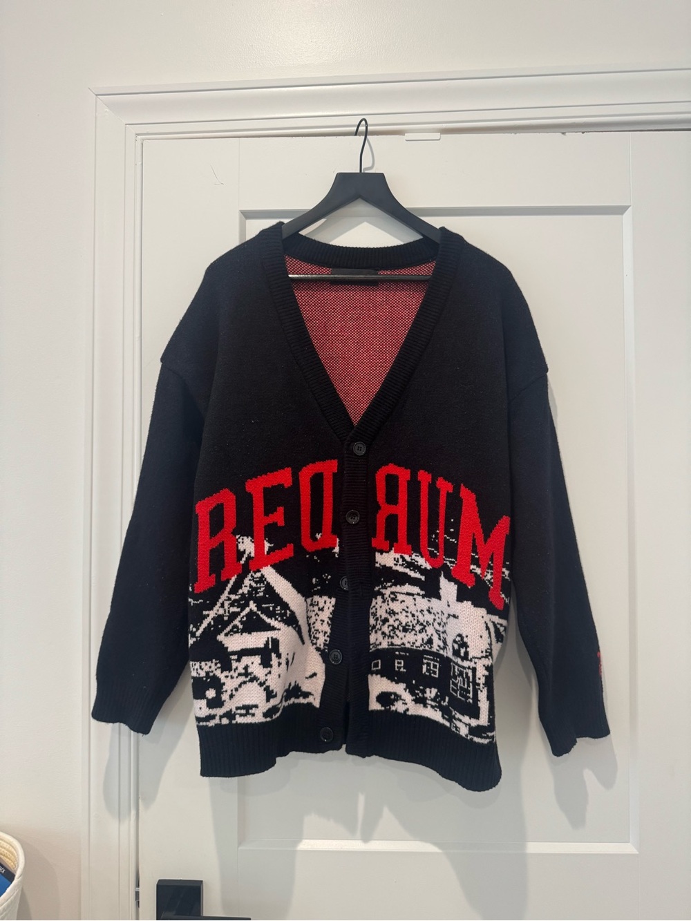 Black and Red Graphic Button-Front Cardigan
